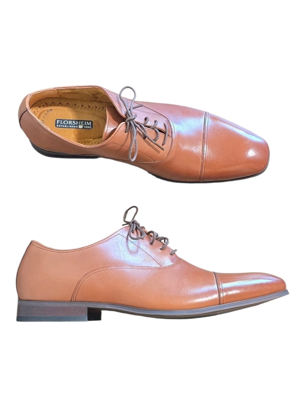 Florsheim Tan Leather Cap Toe Oxford Lace-Up Dress Shoes Men's Size 14D Career